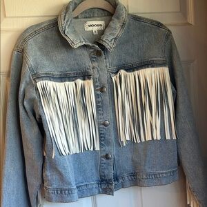 Vigoss Blue Denim Jacket with White Fringe